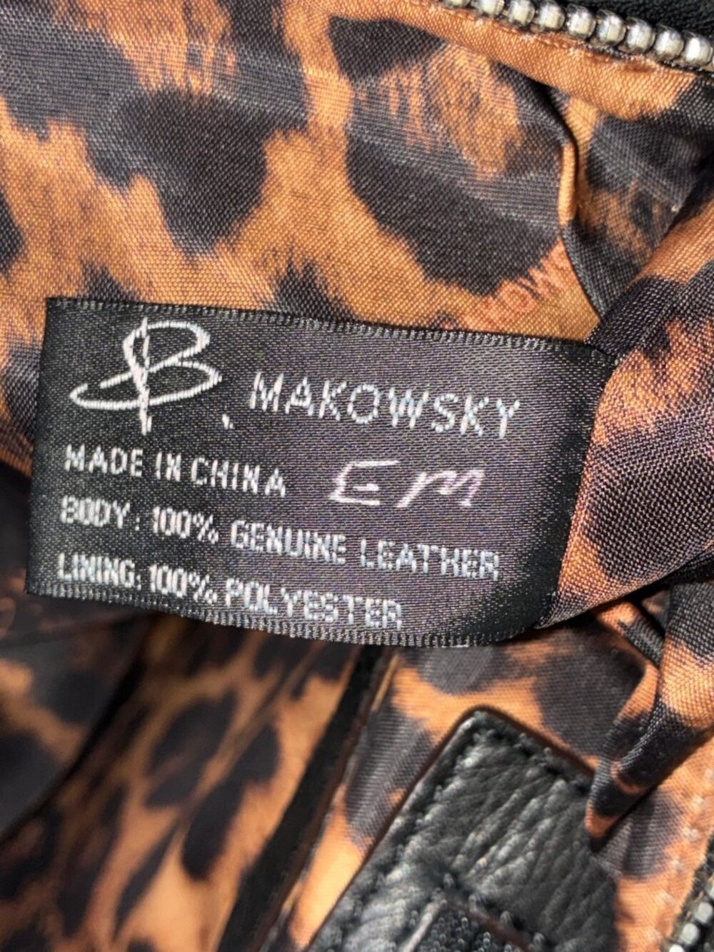B. Makowsky Black Genuine Leather Shoulder Bag With Leopard Print Lining And Sil - Picture 3 of 13